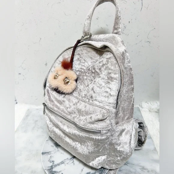 Authentic Fendi Crystal Eye Monster Mink & Rabbit Fur Compact Mirror Bag Charm - Picture 3 of 14